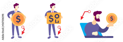 set of finance, economy and trading related concepts (Online finance, exchange, market research) market crash/recession vector illustrations.