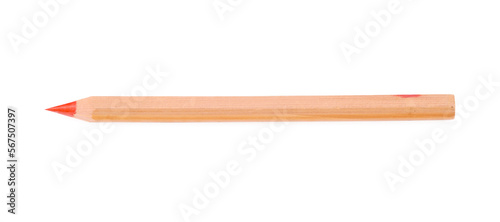 thick red pencil in wooden casing, isolated on white background 
