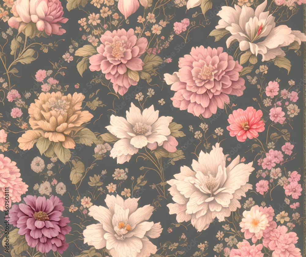 Floral Vintage Wallpaper, Generative AI Illustration