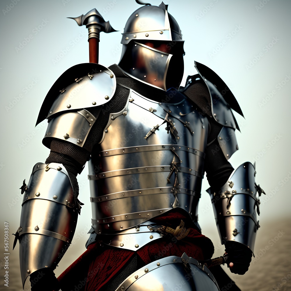 Fototapeta premium Medieval Fighter in Armor, Generative AI Illustration