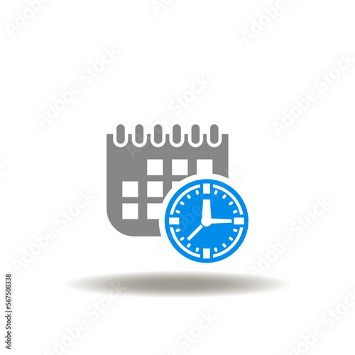 Vector illustration of calendar and clock. Icon of attendance. Symbol of absentees accounting.