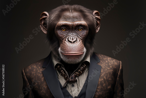 Chimpanzee dressed in a formal business suit. anthropomorphic businessman. Generative AI © Lemart