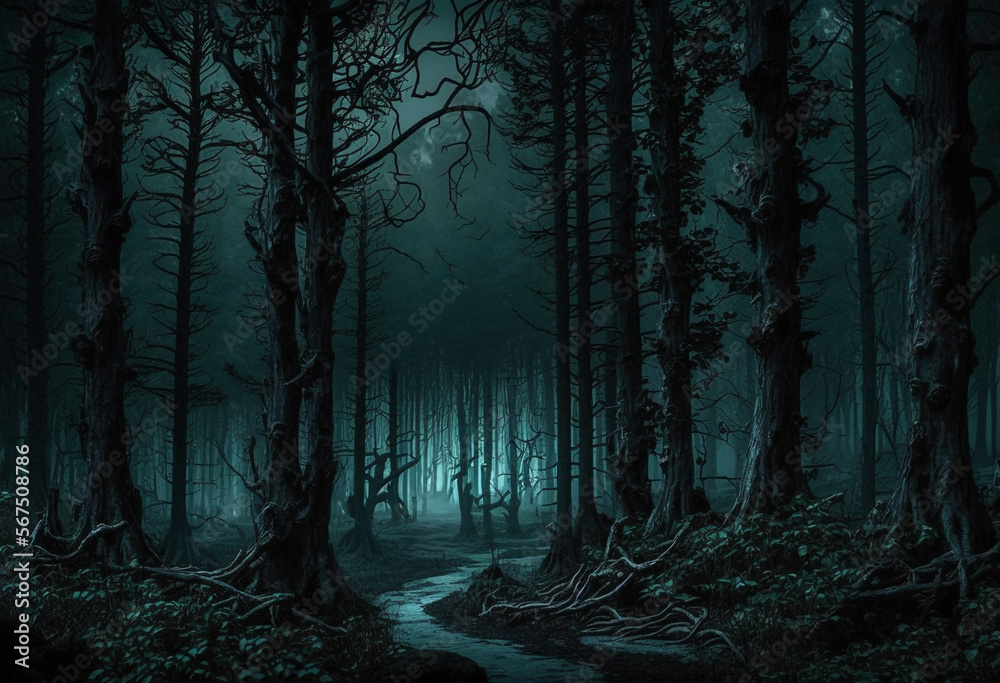 The Unforgiving Gloom of an AI-Generated, Realistic, and Macabre Forest