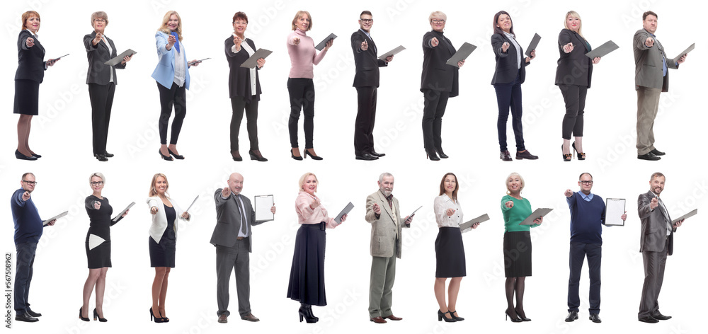 Obraz premium group of successful people with notepad in hands isolated
