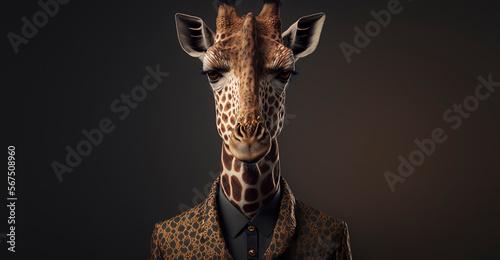 Giraffe dressed in a formal business suit. anthropomorphic businessman. Generative AI