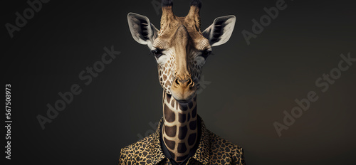 Giraffe dressed in a formal business suit. anthropomorphic businessman. Generative AI