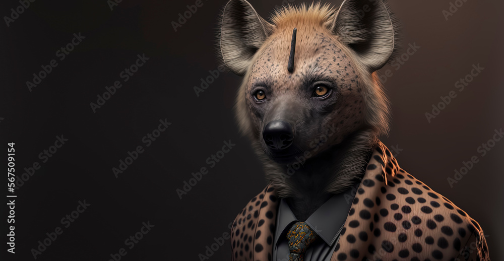 Hyena dressed in a formal business suit. anthropomorphic businessman. Generative AI