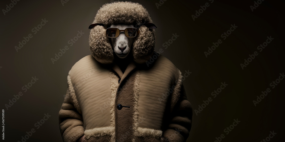Fototapeta premium Sheep, dressed in a formal business suit. anthropomorphic businessman. Generative AI