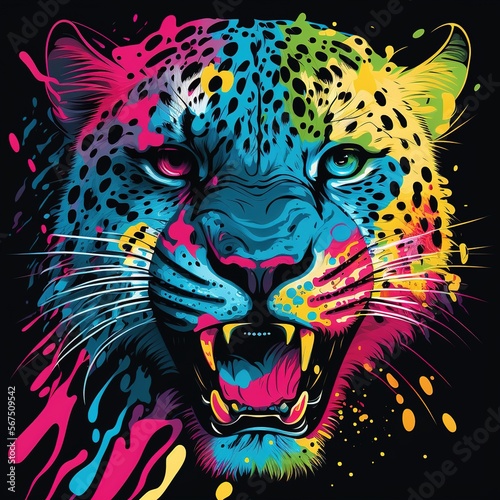 leopard head tattoo color illustration © valentina