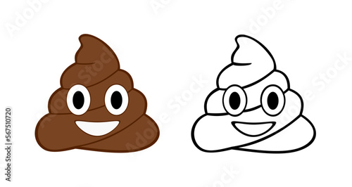Happy poop design. Pin, patch, stamp, icon, sticker. Emoji. Vector illustration isolated on white background. photo