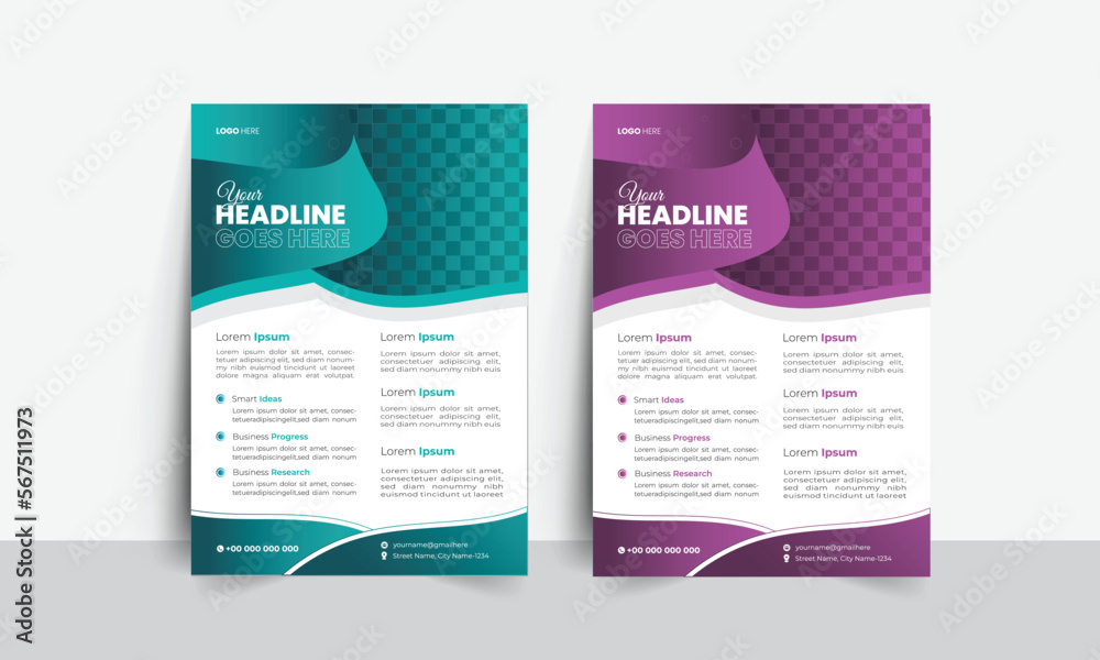 Corporate business flyer template design set with blue, marketing, business proposal, promotion, vector illustration template in A4 size	