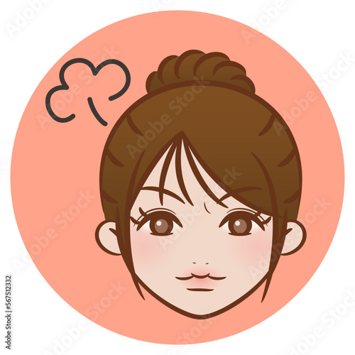ブラッシュペンで描かれたイラスト / アップスタイルの女性 怒った顔のアイコン