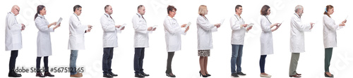 group of doctors with clipboard isolated on white