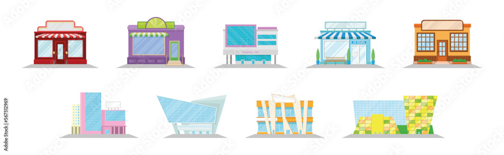 Commercial Buildings and City Street Architecture Vector Set