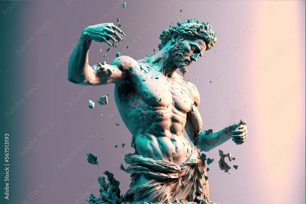 4K Resolution Or Higher Spattering Paint Greek God Statue Generative 