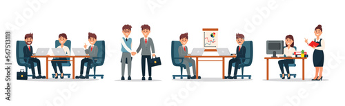 Man and Woman Office Worker and Employee Doing Daily Duty Vector Set