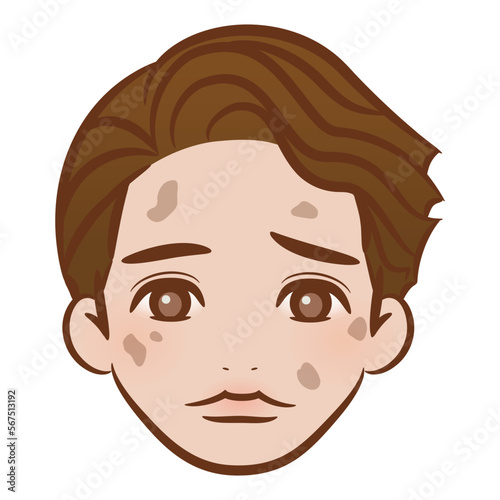 ブラッシュペンで描かれたイラスト / シミがある男性の顔