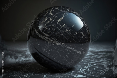 Black marble sphere minimalist concept art. Generative AI.