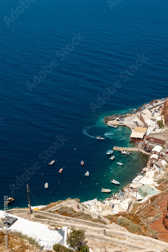Santorini bay with ocean and coastline