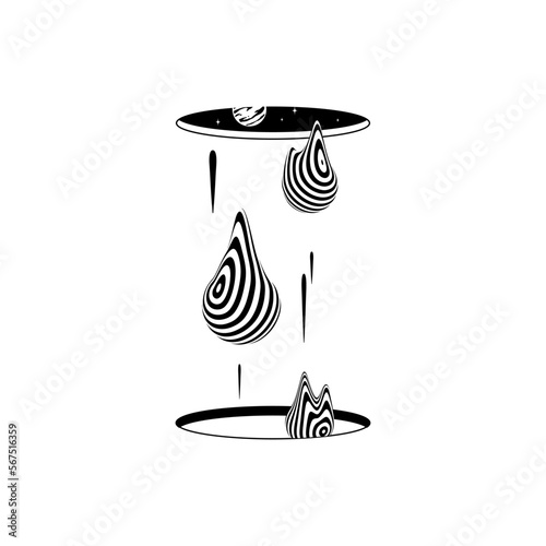 Hypnotic optical vector illustration. Abstract multidimensional waves, liquid drops flowing through the portals.