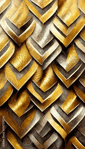 Abstract decorative golden metal background. Artistic modern elegant luxury design. Generative AI.