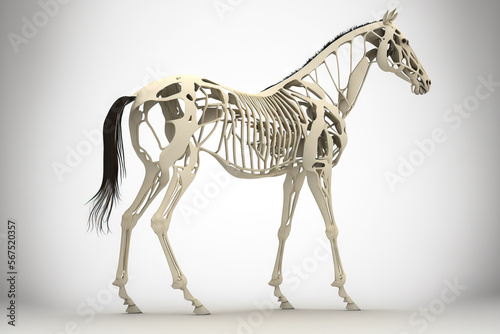 Horse Skeleton Anatomy, white background, isolated. Generative AI