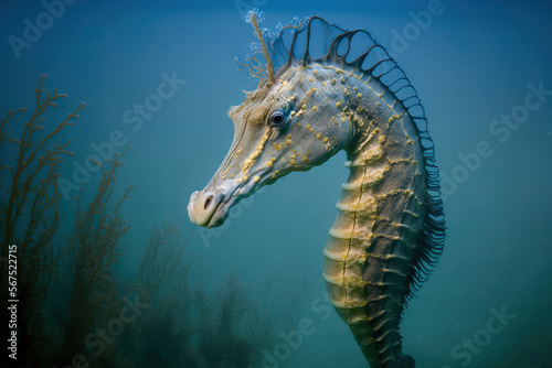 Hippocampus guttulatus, a long snouted seahorse, in the Adriatic Sea, Croatia. Generative AI