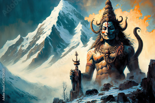 Hindu deity Lord Shiva traversing the Himalayas. Generative AI photo