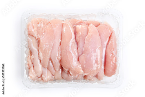 aiguillettes de poulet sur fond blanc