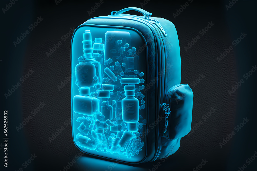 Security xray scan of bag with smuggling capsules drugs in airport