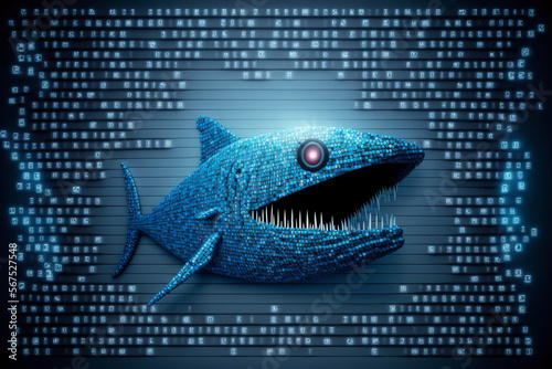 phishing on the internet is represented by a scary fish made with Generative AI photo