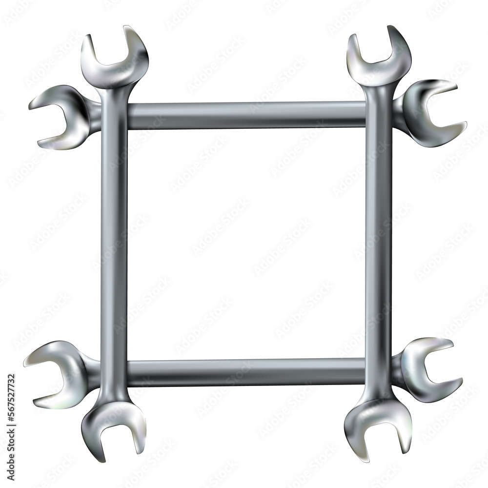 Metal or silver frame from realistic hand wrenches isolated. Png Metal or silver frame from realistic hand wrenches isolated. Png