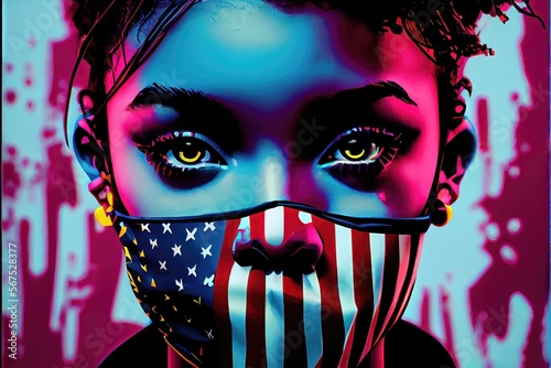 American Censorship - government censorship of black women portrayed by a woman wearing an american flag mask photo