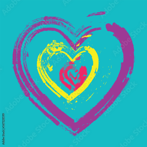 Heart brigth acidic coloures_blue background_vector_artwork