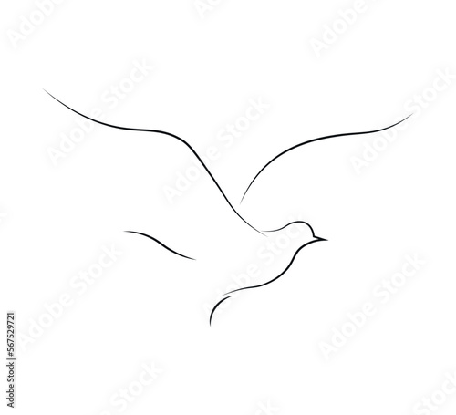minimal vector design with flying bird on white background