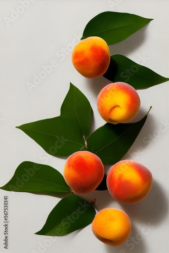 Collection of Orange Peach isolated on white background With clipping path, Golden Peach fruits with leaf on white background - generative ai 