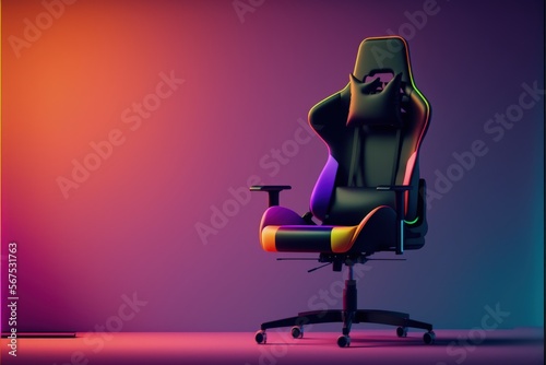 Gamer chair with colorful background, gamer concept. Generative AI