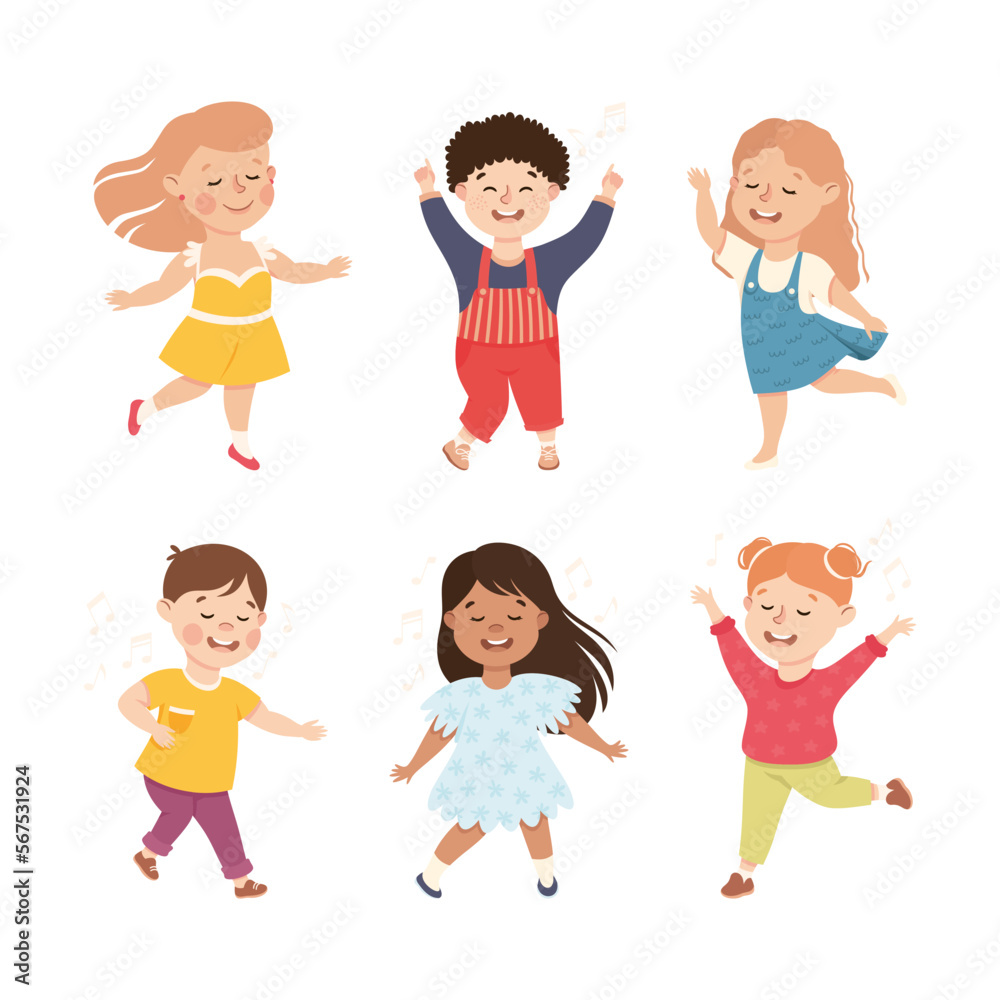 Energetic Children Dancing Moving to Music Rythm Vector Set Energetic Children Dancing Moving to Music Rythm Vector Set