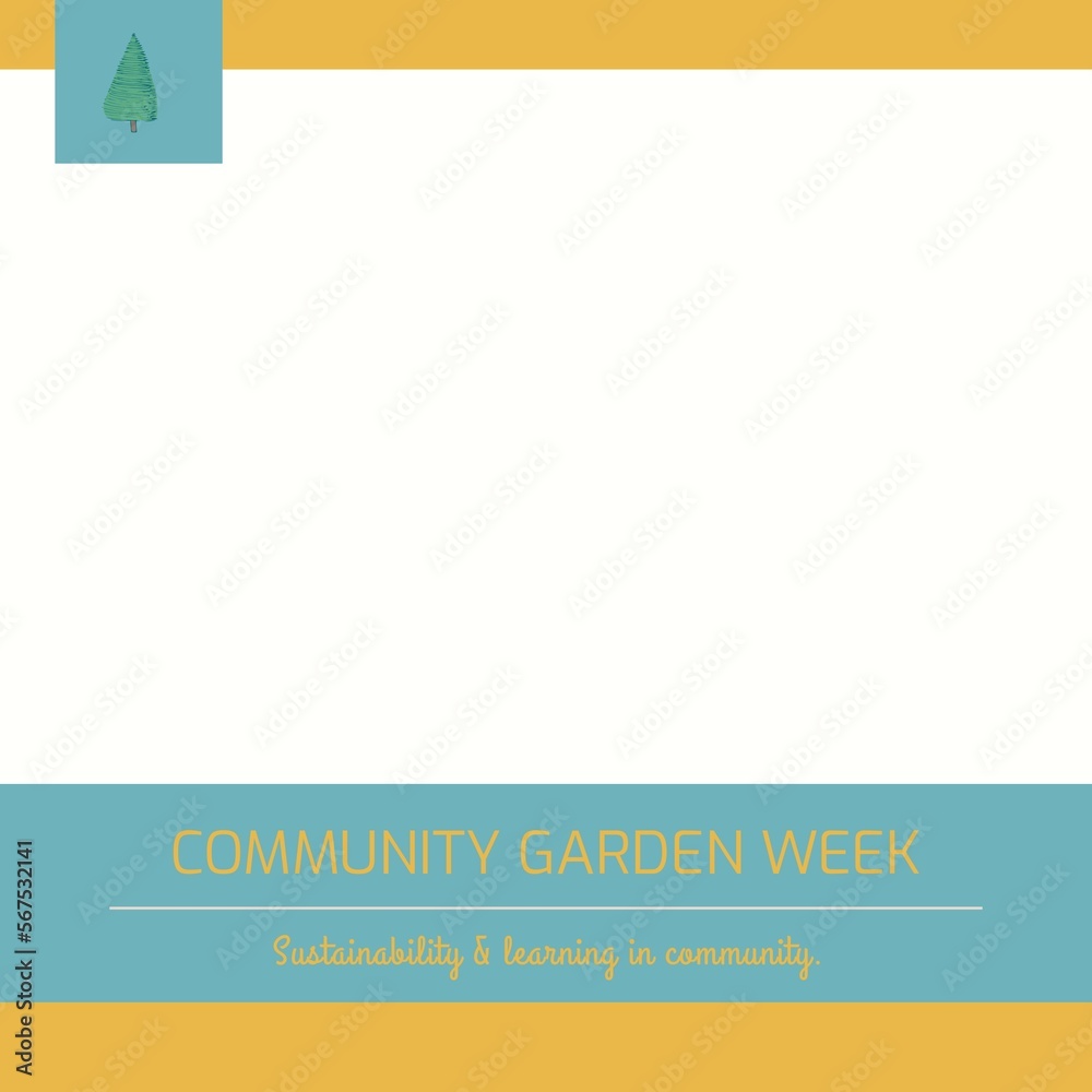 Composition of community garden week text over fir tree icon on white background Composition of community garden week text over fir tree icon on white background