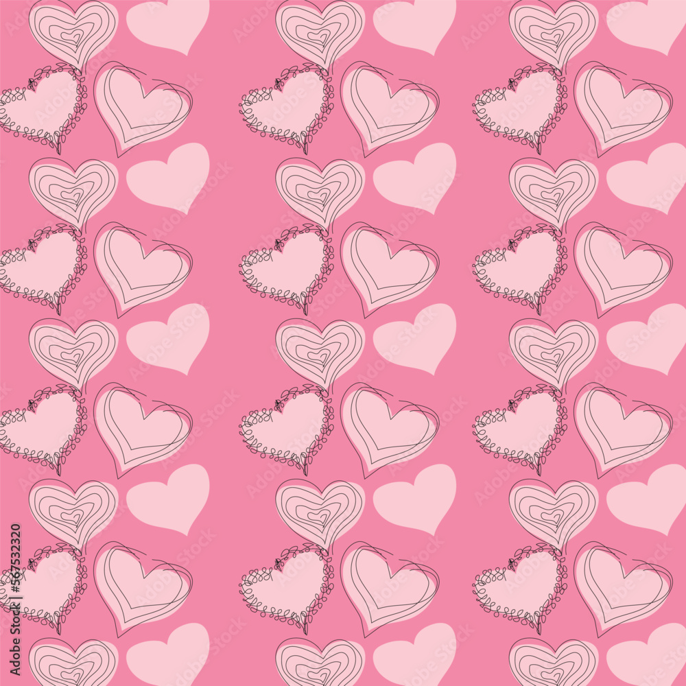Fototapeta premium Hearts_vector seamless_pattern_light pink_pink_black