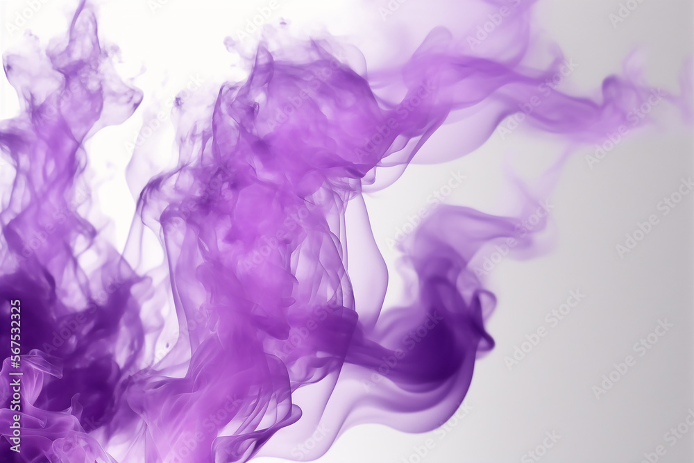 Moving violet flames and smoke on a white background. Illustration Generative AI