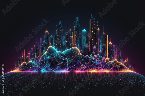 Smart city and, polygon pattern connection with speed line light, technology ...