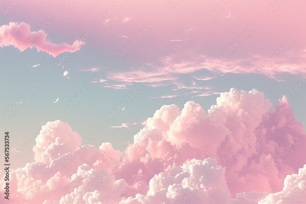 Pink Clouds on a Blue Sky, Dawn Hues, Baby Pink, Soft Light - Wallpaper,  Background Stock Photo | Adobe Stock