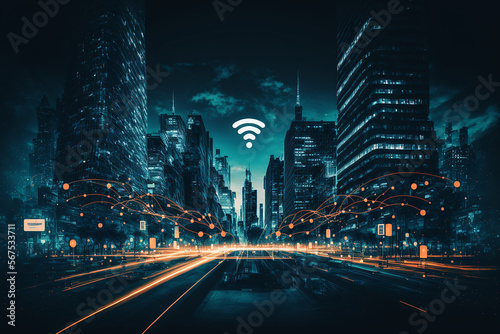Smart city and, polygon pattern connection with speed line light, technology ...