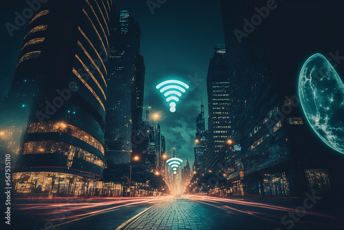 Smart city and, polygon pattern connection with speed line light, technology ...