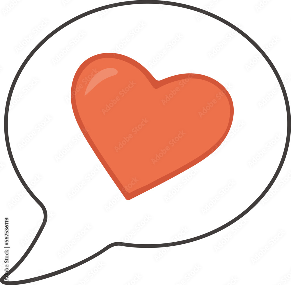 Fototapeta premium A hand-drawn speech bubble with a heart, highlighted on a white background. Vector element. The image of dialogue, thoughts, communication, love, Valentine's Day.love heart, speech bubble