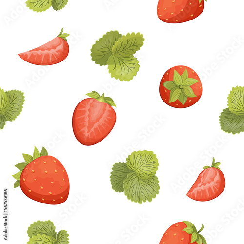 Fototapeta Naklejka Na Ścianę i Meble -  Strawberry with leaves, strawberry isolated on white background, strawberry
