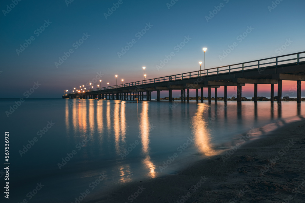 Long exposure shot of Palanga bridge, baltic sea, Lithuania