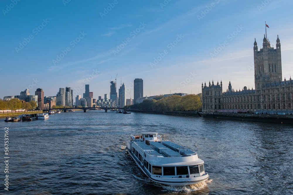 London skyline, and Westminster panoramic view from Westminster bridge at dusk