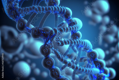 Human helix DNA structure concept in blue color. Generative AI